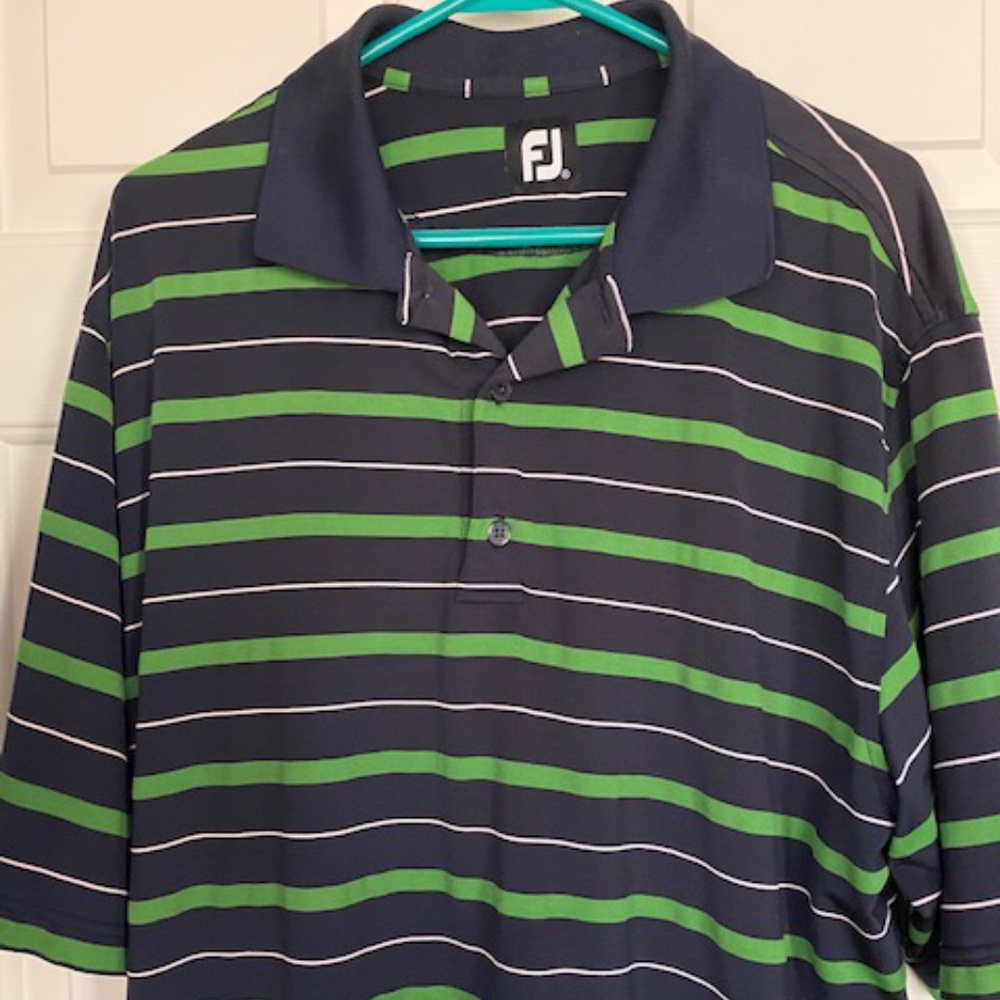 FootJoy Navy golf shirt w green and white stripe